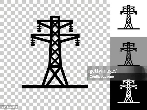 electric tower icon on checkerboard transparent background - electricity pylon stock illustrations