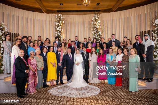 The Royal Wedding of Princess Iman Bint Abdullah II and Jameel Alexander Thermiotis on March 12, 2023. Family photo was taken after the wedding...