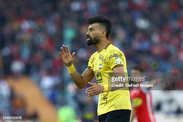 Ramin Rezaeian of Sepahan S.C. Looks dejected during the Persian Gulf Pro League match between Persepolis and Sepahan S.C on March 11, 2023 in...