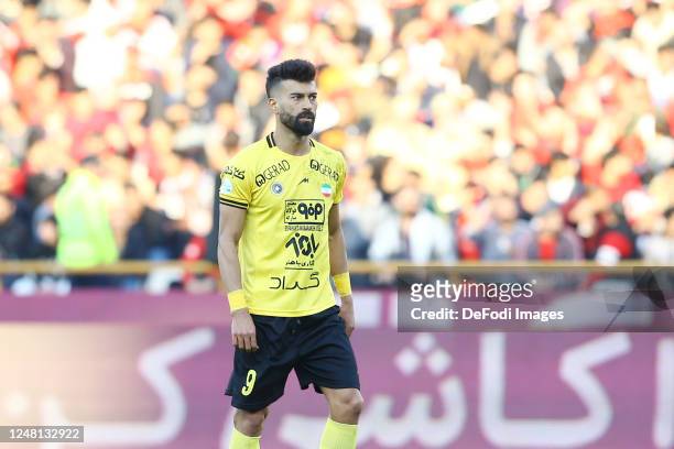 Ramin Rezaeian of Sepahan S.C. Looks on during the Persian Gulf Pro League match between Persepolis and Sepahan S.C on March 11, 2023 in Tehran, Iran.