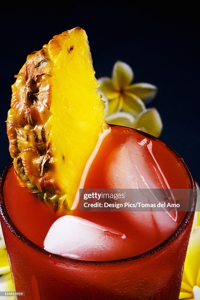 Close-up of an exotic tropical drink.