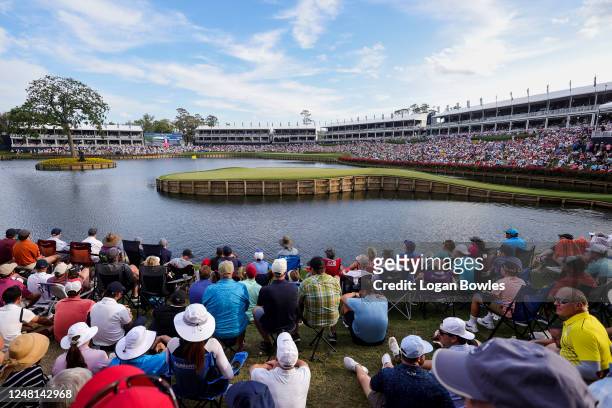 View of the 17th green is seen during the final round of THE PLAYERS Championship at Stadium Course at TPC Sawgrass on March 12, 2023 in Ponte Vedra...