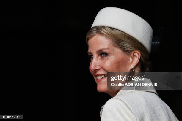 Britain's Sophie, Duchess of Edinburgh arrives at Westminster Abbey, in London, on March 13, 2023 to attend the Commonwealth Day service ceremony.