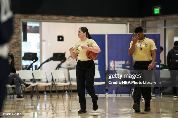 Ashley Olsen takes part in the Referee Development Program during the Basketball without Borders Global camp as part of 2023 NBA All-Star Weekend on...
