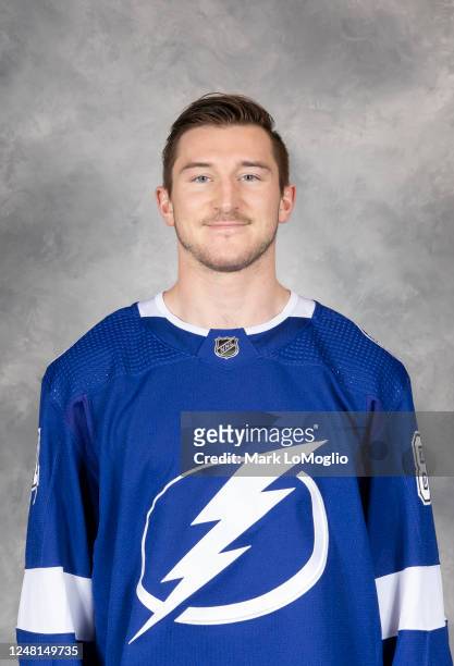 Tanner Jeannot of the Tampa Bay Lightning poses for his official headshot for the 2022-2023 season on March 12, 2023 at Amalie Arena in Tampa,...