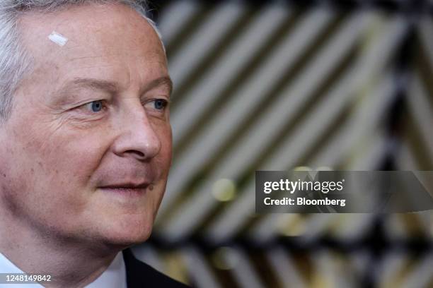 Bruno Le Maire, France's finance minister, speaks to the media ahead of a Eurogroup meeting at the European Council headquarters in Brussels,...
