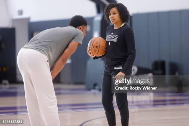 Lindsey Harding of the Sacramento Kings participates in an all access practice on March 7, 2023 at the Golden 1 Center in Sacramento, California....