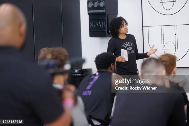 Lindsey Harding of the Sacramento Kings participates in an all access practice on March 8, 2023 at the Golden 1 Center in Sacramento, California....