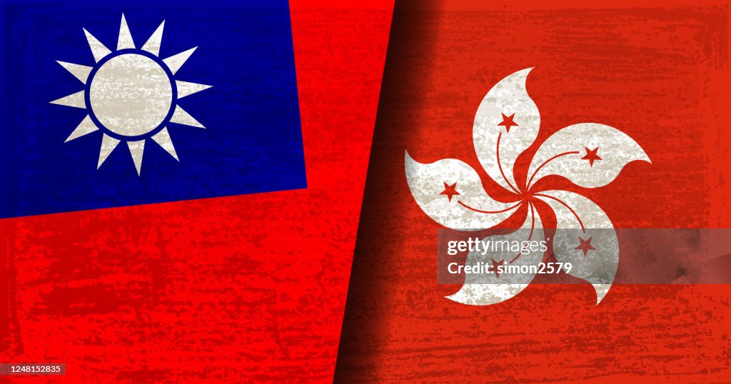 Relations between Hong Kong and Taiwan with grunge textured background