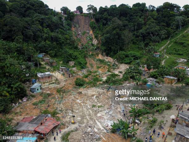 Aerial view of the Jorge Teixeira neighbourhood after a landslide on Sunday, March 12, in Manaus, Amazonas state, Brazil, taken on March 13, 2023. -...