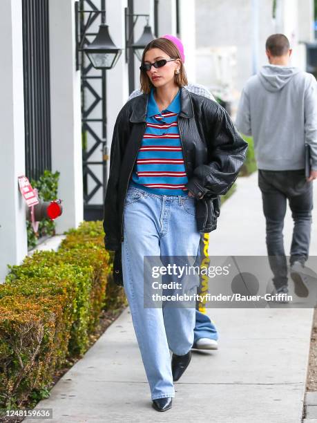 Hailey Bieber is seen on March 13, 2023 in Los Angeles, California.