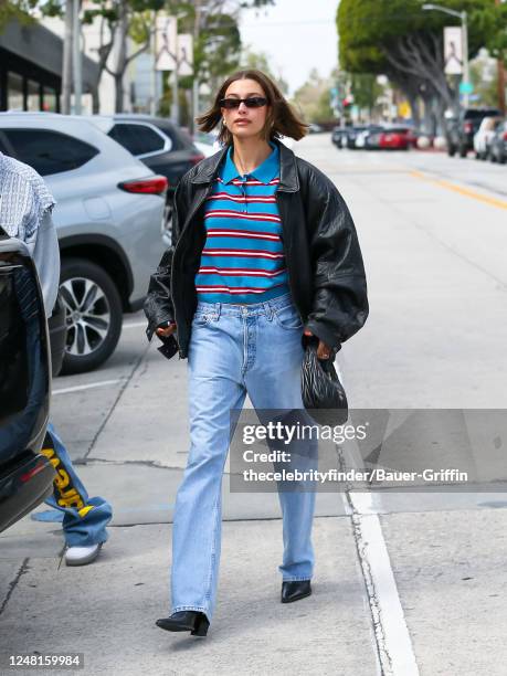 Hailey Bieber is seen on March 13, 2023 in Los Angeles, California.