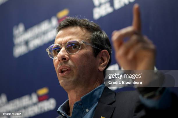 Henrique Capriles, opposition leader and presidential candidate for the Justice First Party, speaks during a press conference in Caracas, Venezuela,...