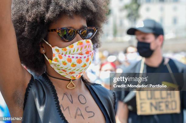 Thousands of protesters with protective masks participated in the Black Lives Matter protest in Piazza del Popolo against racism, police brutality...