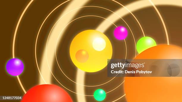 scientific vector 3d illustration - the structure of atoms and particles in the macrocosm. - electron microscopy stock illustrations