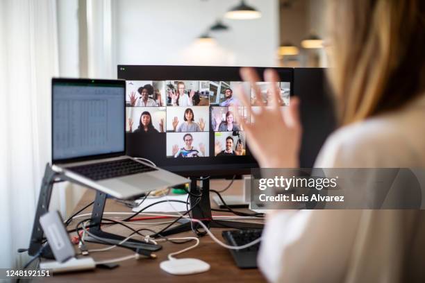 business people having online meeting - japanese greeting stock pictures, royalty-free photos & images