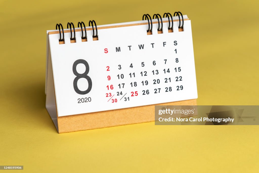 August Calendar on Yellow Background