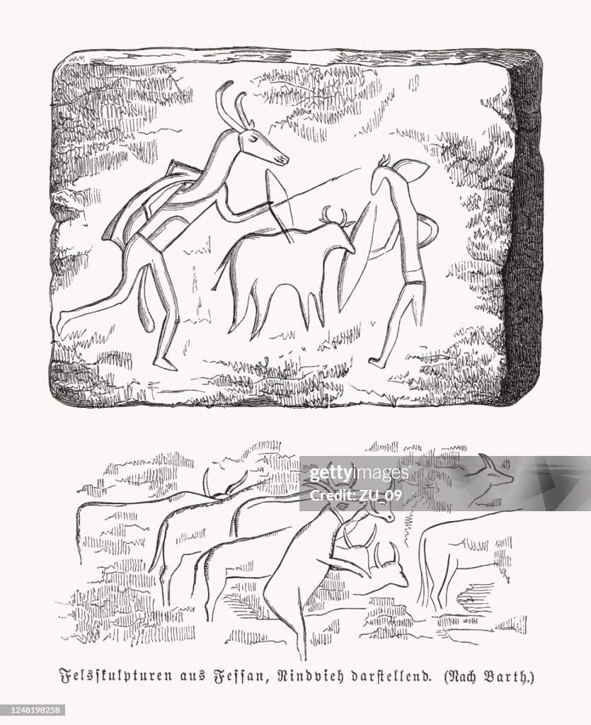 Rock engravings from Fezzan (Libya), wood engravings, published in 1891