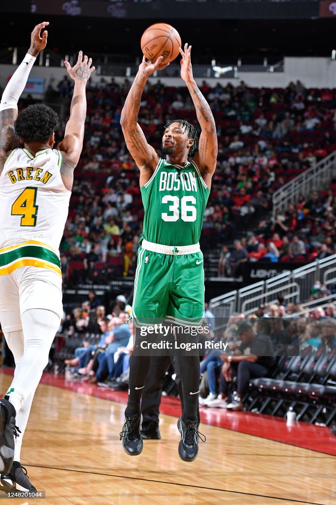 Houston Rockets Marcus Marcus Smart of the Boston Celtics shoots the ball during the game ...