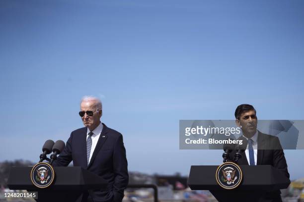 President Joe Biden, left, and Rishi Sunak, UK prime minister, speak at Naval Base Point Loma in San Diego, California, US, on Monday, March 13,...