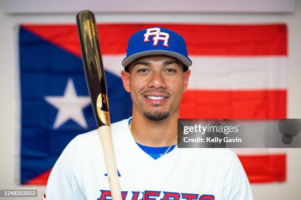 Edwin Díaz of Team Puerto Rico poses for a photo during the Team Puerto Rico 2023 World Baseball Classic Headshots at JetBlue Park on Tuesday, March...