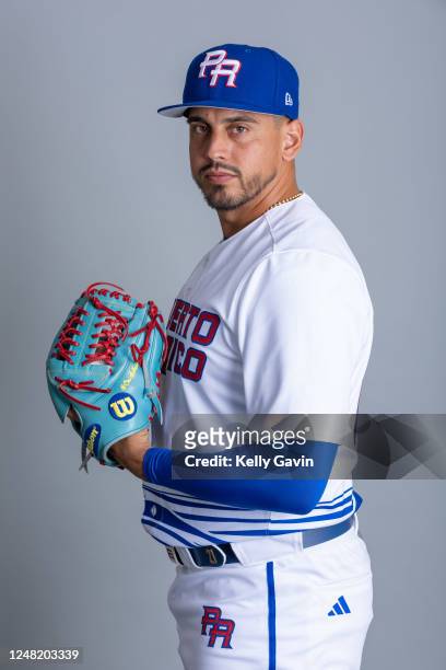 José De León of Team Puerto Rico poses for a photo during the Team Puerto Rico 2023 World Baseball Classic Headshots at JetBlue Park on Tuesday,...