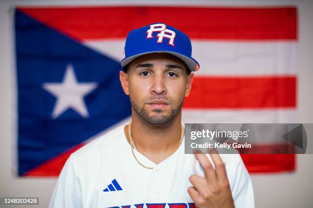 Jovani Moran of Team Puerto Rico poses for a photo during the Team Puerto Rico 2023 World Baseball Classic Headshots at JetBlue Park on Tuesday,...