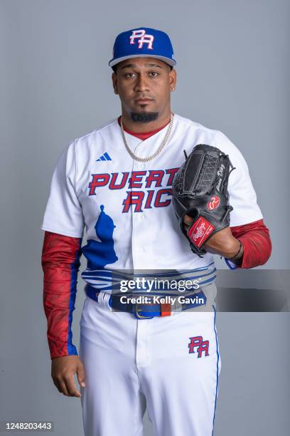 Alexis Díaz of Team Puerto Rico poses for a photo during the Team Puerto Rico 2023 World Baseball Classic Headshots at JetBlue Park on Tuesday, March...
