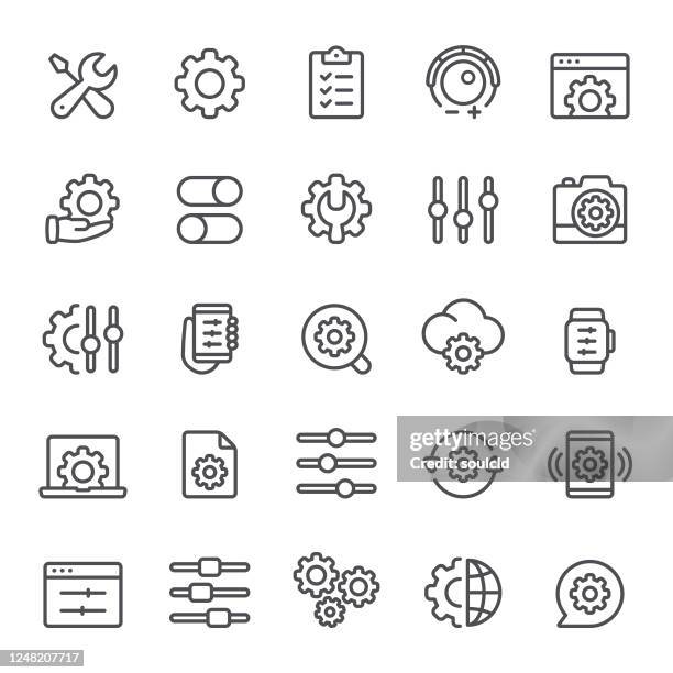 stockillustraties, clipart, cartoons en iconen met pictogrammen voor instellingen - computer part