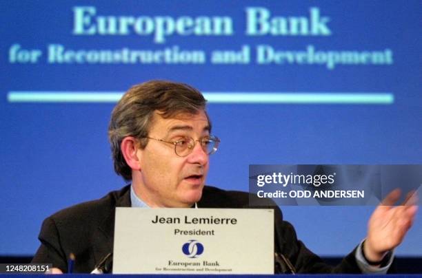 Jean Lemierre, President of the European bank for reconstruction and development addresses media after the conclusion of the annual meeting of the...