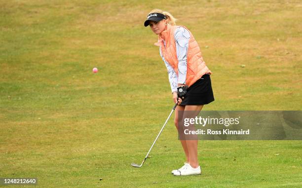 Carly Booth of Scotland in action at Cleckheaton and District Golf Club on June 08, 2020 in Cleckheaton, England.