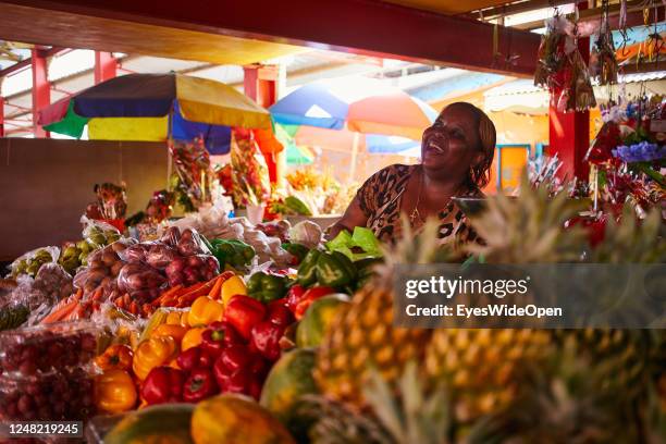 Woman selling tropical fruits at the local market on May 05, 2017 in Port Victoria, Seychelles.