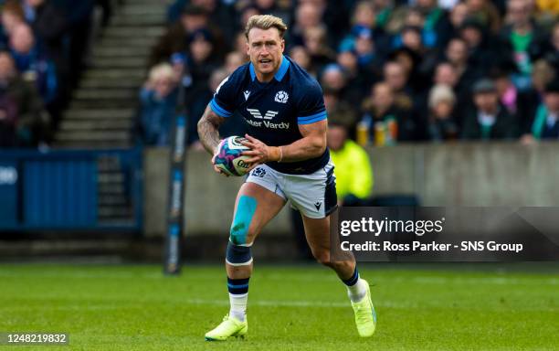 Stuart Hogg in action for Scotland during a Guinness Six Nations match between Scotland and Ireland at BT Murrayfield, on March 12 in...