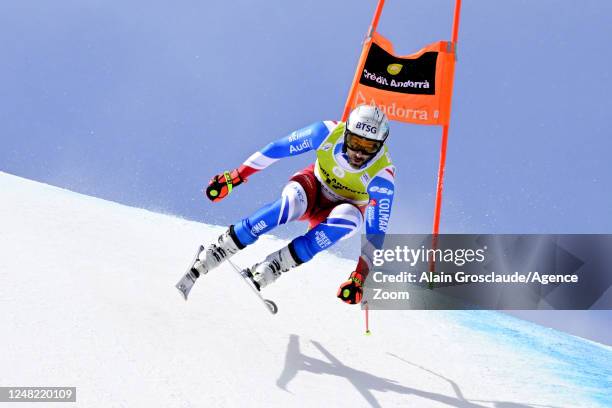 Adrien Theaux of Team France in action during the Audi FIS Alpine Ski World Cup Finals Men's and Women's Downhill Training on March 14, 2023 in...