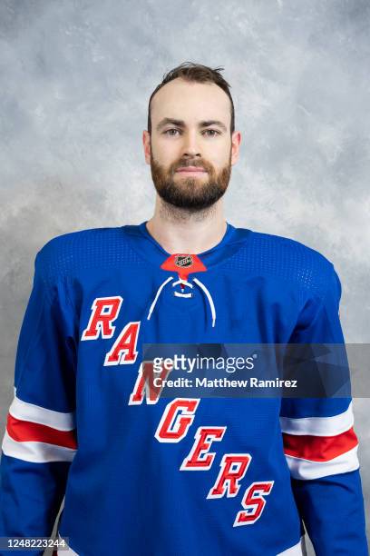 Ben Harpur of the New York Rangers poses for his official headshot for the 2022-2023 season on March 7, 2023 in Tarrytown, New York.