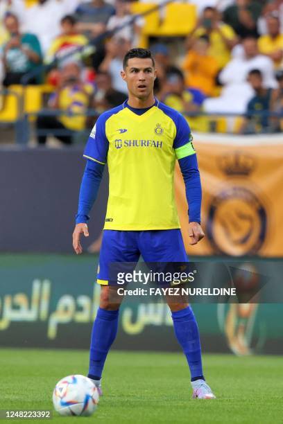 Nassr's Portuguese forward Cristiano Ronaldo looks on during the King Cup quarter-final football match between al-Nassr and Abha at Mrsool Park...