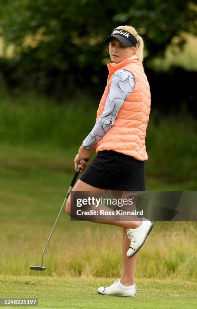 Carly Booth of Scotland in action at Cleckheaton and District Golf Club on June 08, 2020 in Cleckheaton, England.