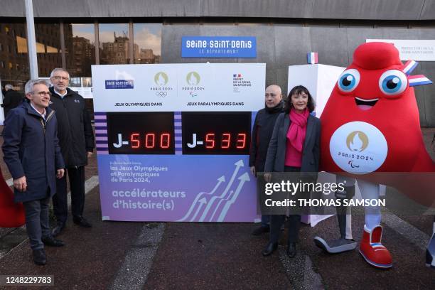 President of the departemental council of Seine-Saint-Denis Stephane Troussel, General Director of the Paris Organising Committee of the 2024 Olympic...
