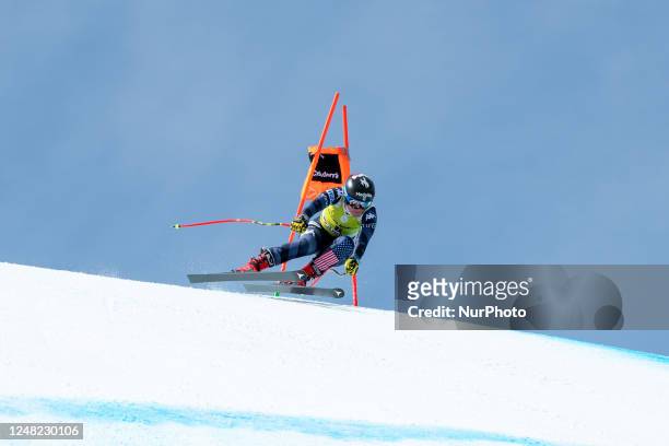 Breezy of USA in action during Women's Downhill training on day one of the Audi FIS Alpine Ski World Cup Finals Andorra 2023 on March 14, 2023 in El...