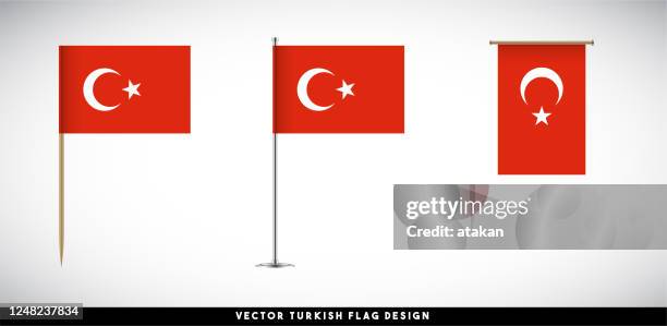 vector turkish flag set on white background - turkish flag stock illustrations
