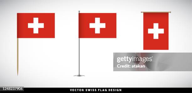 vector schweizer flagge set auf weißem hintergrund - schweizer flagge stock-grafiken, -clipart, -cartoons und -symbole