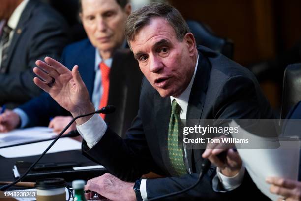 Chairman Mark Warner, D-Va., conducts the Senate Select Intelligence Committee hearing on worldwide threats in Hart Building on Wednesday, March 8,...