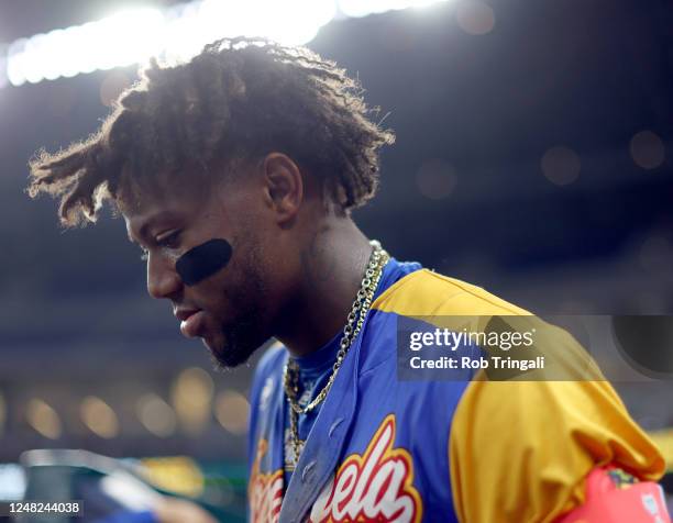 Ronald Acuña Jr. #42 of Team Venezuela is seen during Game 7 of Pool D between Team Nicaragua and Team Venezuela at loanDepot Park on Tuesday, March...
