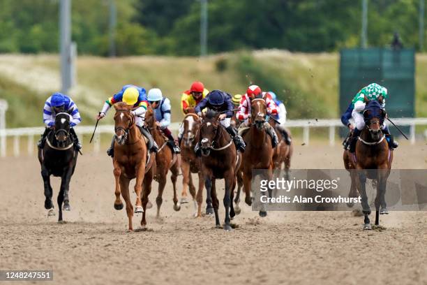 Jack Mitchell riding Ritchie Valens win The Roxwell Handicap at Chelmsford City Racecourse on June 08, 2020 in Chelmsford, England.