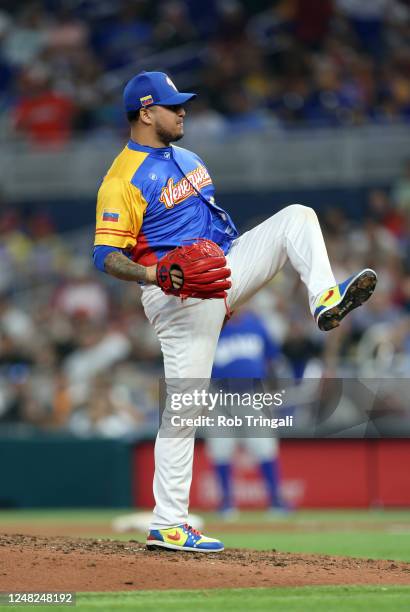 José Quijada of Team Venezuela pitches during Game 7 of Pool D between Team Nicaragua and Team Venezuela at loanDepot Park on Tuesday, March 14, 2023...