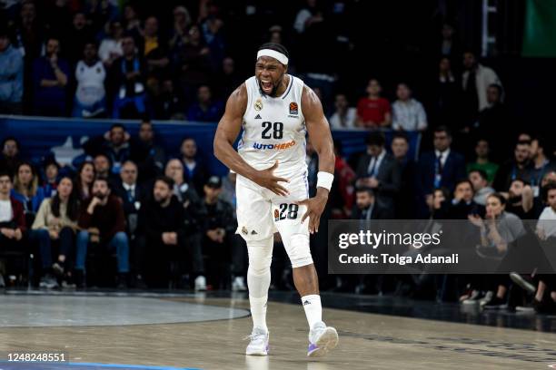 Guerschon Yabusele, #28 of Real Madrid in action during the 2022-23 Turkish Airlines EuroLeague Regular Season Round 24 game between Anadolu Efes...