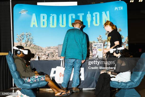 Virtual reality People for the Ethical Treatment of Animals exhibit during the South by Southwest festival in Austin, Texas, US, on Tuesday, March...