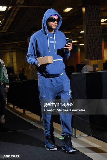 Chuma Okeke of the Orlando Magic arrives to the arena before the game against the San Antonio Spurs on March 14, 2023 at the AT&T Center in San...