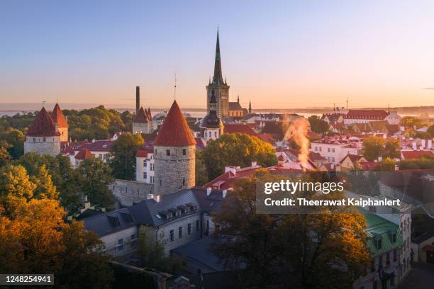 morning view of tallinn town the capital city of estonia during autumn season - tallinn stock pictures, royalty-free photos & images