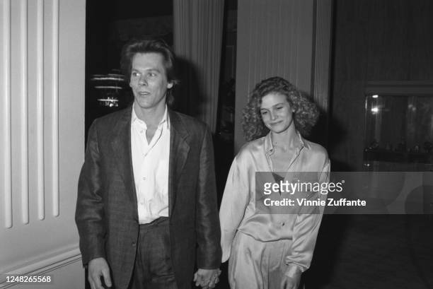 American actor Kevin Bacon and his partner, actress Kyra Sedgwick, circa 1985.